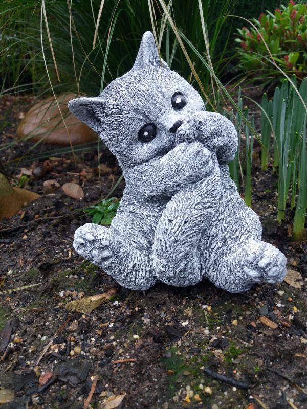 Steinfigur verspielte Katze    Gartenfigur – Bild 3